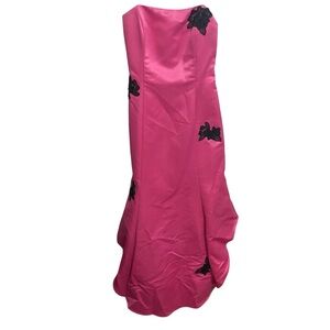 Chic Strapless Pink Dress with Black Floral Details